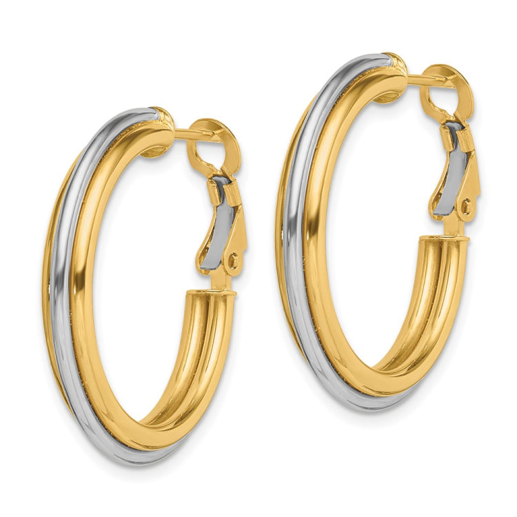 14K Two-tone 28mm Polished Omega Back Hoop Earrings