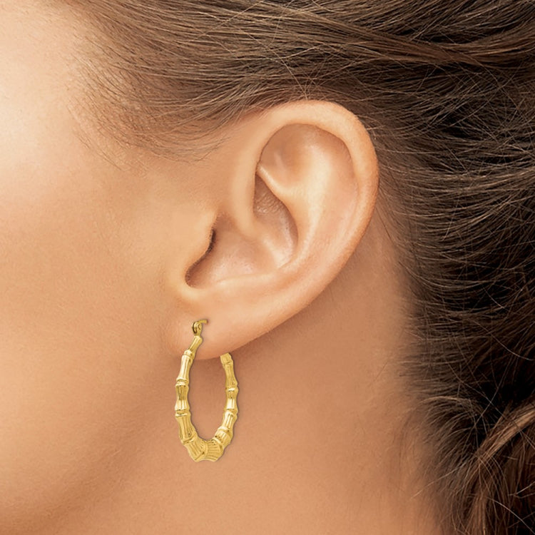 14k Polished Bamboo Hoop Earrings