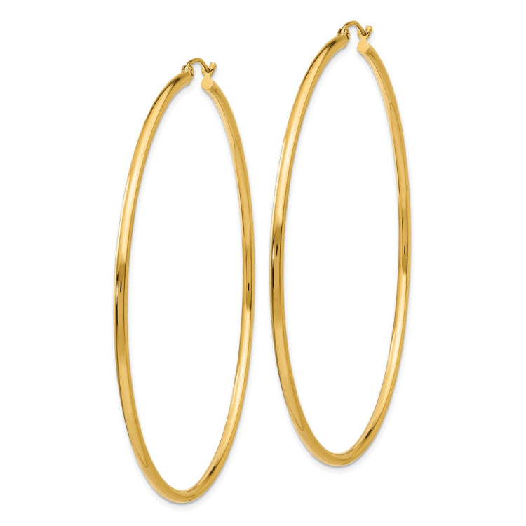 14k Polished 2x65mm Lightweight Tube Hoop Earrings