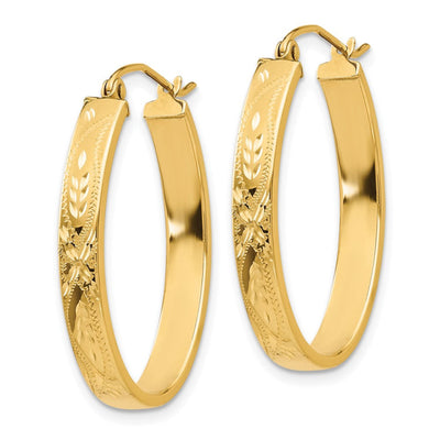 14k Satin & Diamond-Cut Oval Hoop Earrings