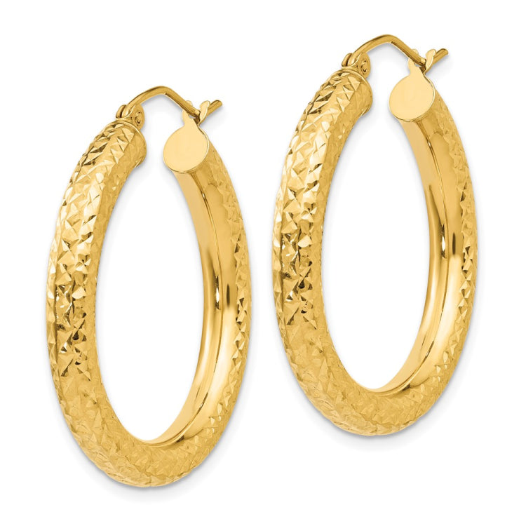 14k Diamond-cut 4mm Round Hoop Earrings