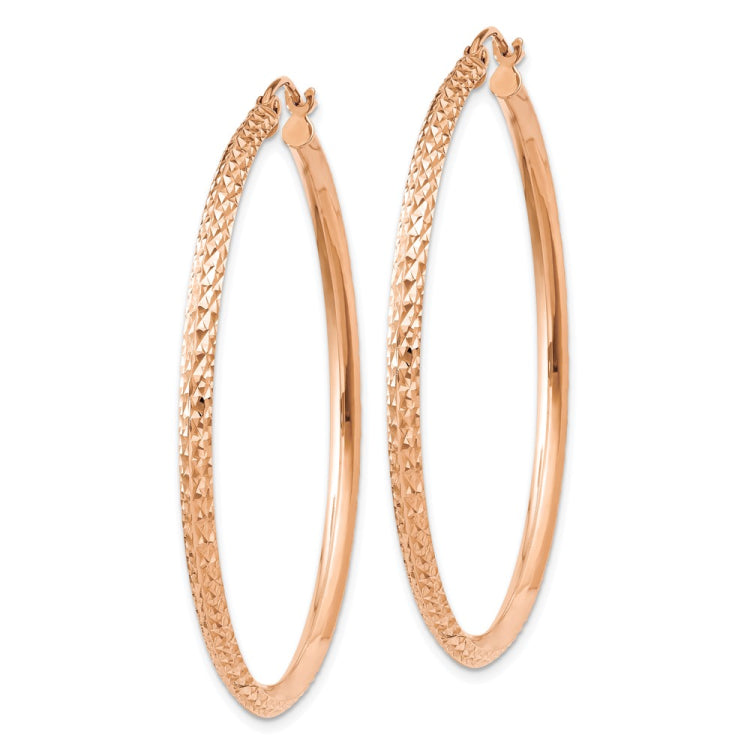 14K Rose Gold Knife Edge Diamond-cut Hollow Hoop Earrings