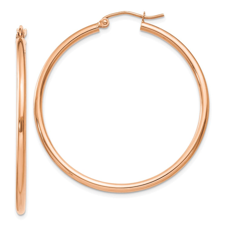 14k Rose Gold Polished 2mm Lightweight Tube Hoop Earrings