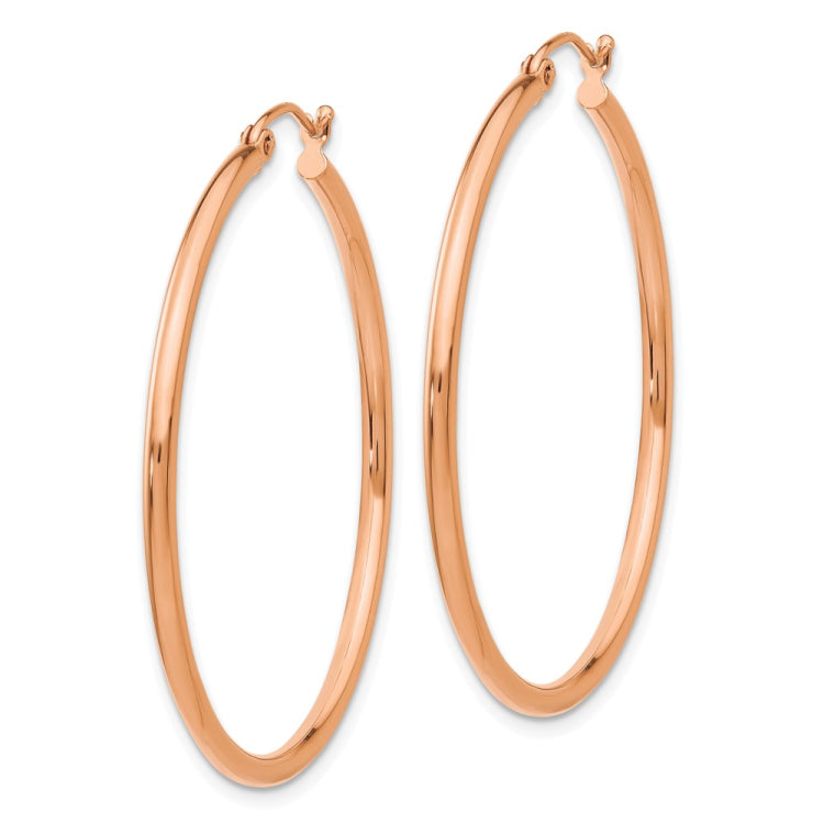 14k Rose Gold Polished 2mm Lightweight Tube Hoop Earrings