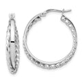 14K White Gold Polished and Textured Hinged Hoop Earrings