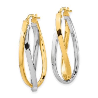 14k Two Tone Polished Oval Double Hoops