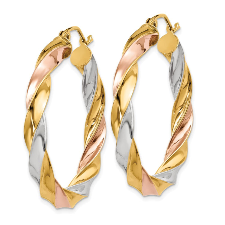 14k Tri-color Light Twisted Hoop Earrings