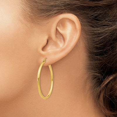 14K Polished 2.5mm Lightweight Tube Hoop Earrings