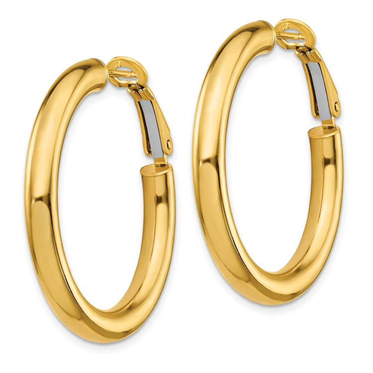 14k 4x25mm Polished Round Omega Back Hoop Earrings