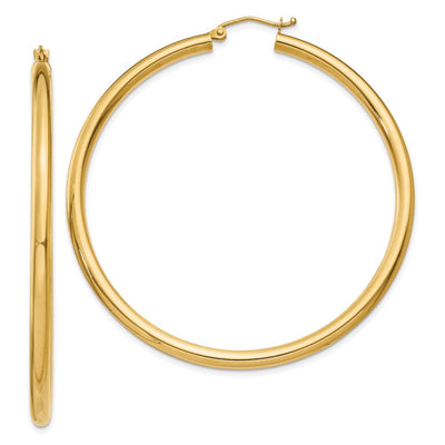 14K Polished 3mm Lightweight Tube Hoop Earrings