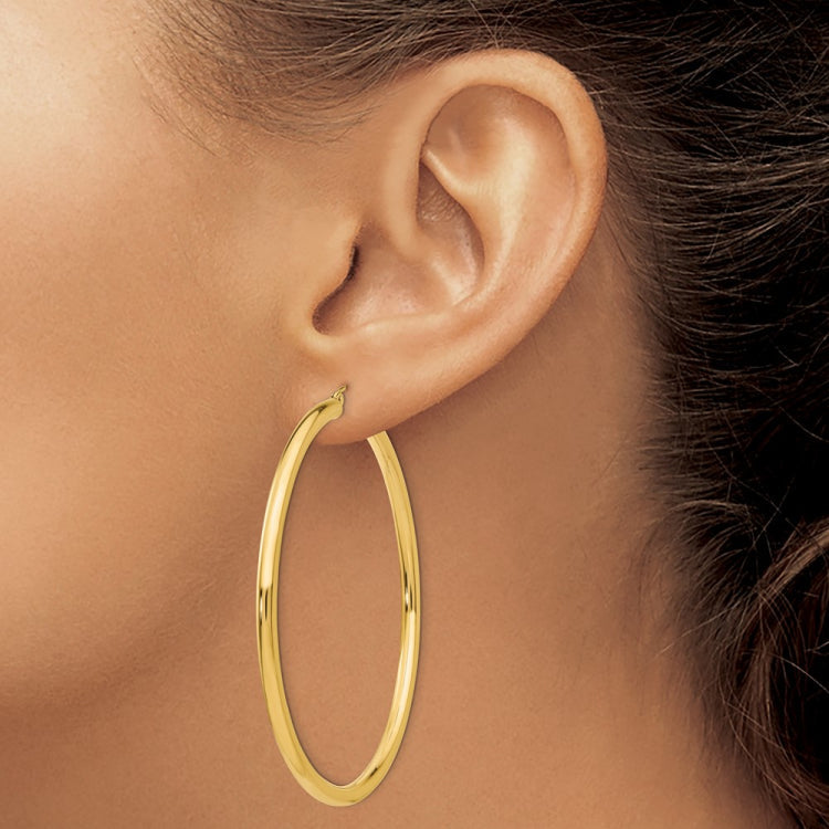 14K Polished 3mm Lightweight Tube Hoop Earrings