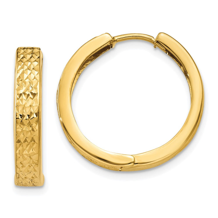 14k Diamond-cut Hinged Hoop Earrings