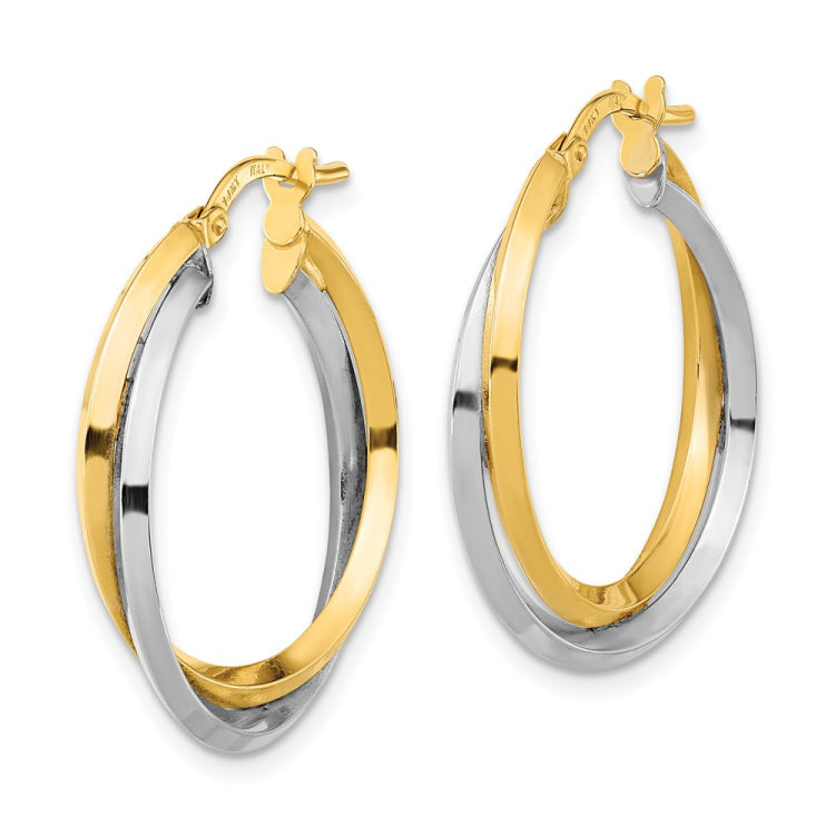 14k Two Tone Polished Double Hoops