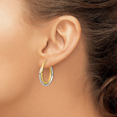 14k Two Tone Polished Double Hoops