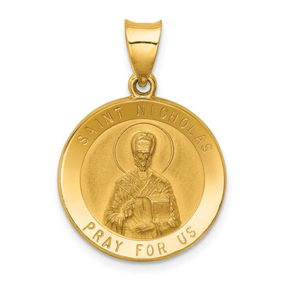 14k Polished and Satin St Nicholas Medal Hollow Pendant