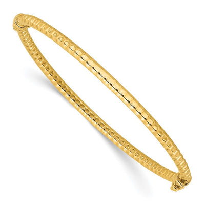 14K Polished and Textured Hinged Bangle Bracelet