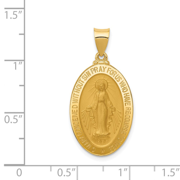 14k Hollow Miraculous Medal Oval Pendant