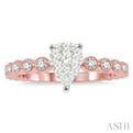 1/3 Ctw Pear Shape Lattice Lovebright Diamond Cluster Ring in 14K Rose and White Gold