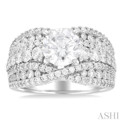 1 3/4 ctw Split Wide Base Shank Round Cut Diamond Semi-Mount Engagement Ring in 14K White Gold