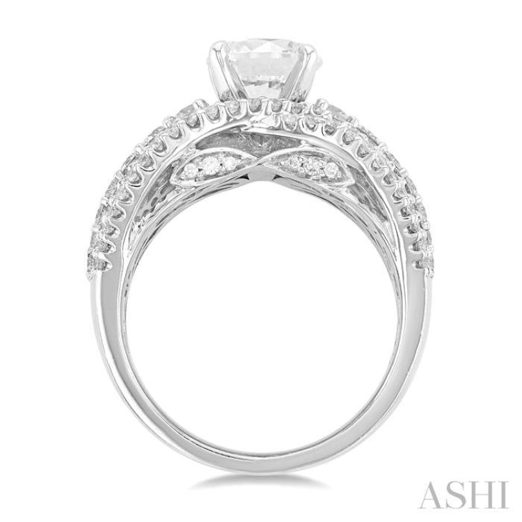 1 3/4 ctw Split Wide Base Shank Round Cut Diamond Semi-Mount Engagement Ring in 14K White Gold