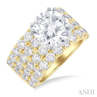 2 1/6 ctw Wide Four Row Round Cut Diamond Semi-Mount Engagement Ring in 14K Yellow and White Gold