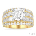 2 1/3 ctw Wide Shank Baguette and Round Cut Diamond Semi-Mount Engagement Ring in 14K Yellow and White Gold