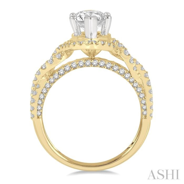 3/4 ctw Split Entwined Shank Marquise Shape Center Round Cut Diamond Semi-Mount Engagement Ring in 14K Yellow and White Gold