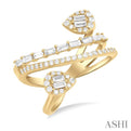 3/4 ctw Pear Shape Fusion Baguette and Round Cut Diamond Fashion Wrap Ring in 14K Yellow Gold