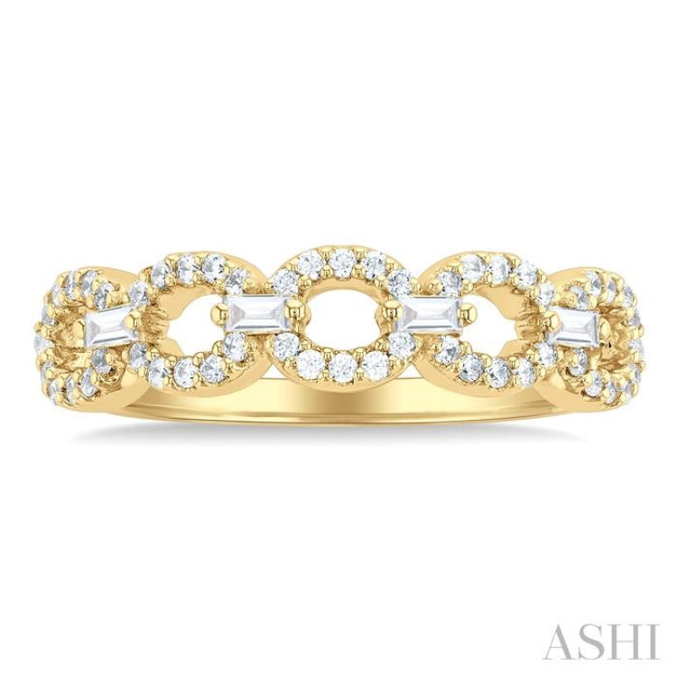 1/4 ctw Open Link Baguette And Round Cut Diamond Stackable FAshion Band in 10K Yellow Gold