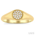 1/10 Ctw Cushion Signet Round Cut Diamond Stackable Ring in 10K Yellow Gold