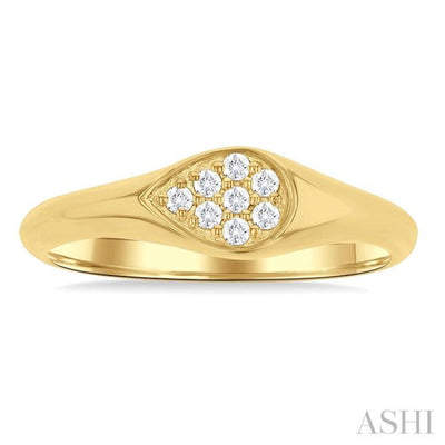 1/10 Ctw Pear Signet Round Cut Diamond Stackable Ring in 10K Yellow Gold