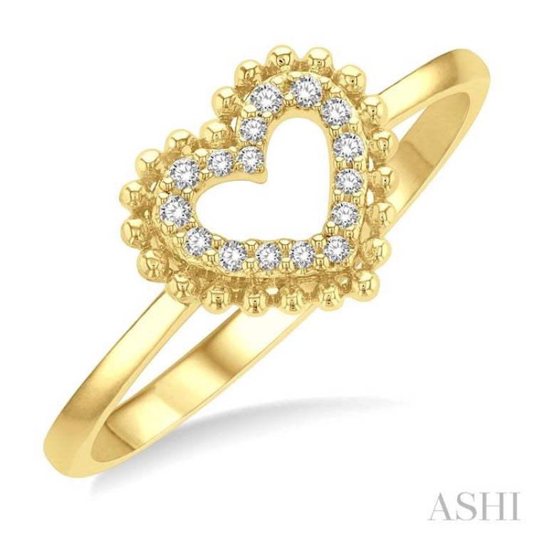 1/10 ctw Petite Heart Round Cut Diamond Stackable FAshion Ring in 10K Yellow Gold