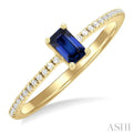 1/10 ctw Petite 5x3 MM Emerald Cut Sapphire and Round Cut Diamond Precious Fashion Ring in 10K Yellow Gold