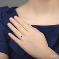 1/10 ctw Petite 5X3MM Oval Cut Emerald and Round Cut Diamond Precious Fashion Ring in 10K White Gold