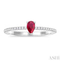 1/10 ctw Petite 5x3 MM Pear Cut Ruby and Round Cut Diamond Precious Fashion Ring in 10K White Gold