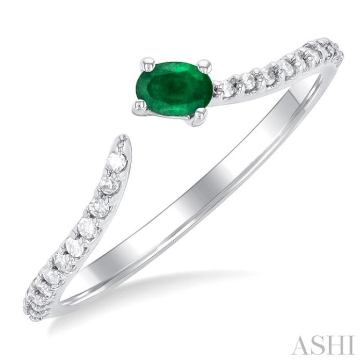 1/10 ctw Petite 4X3MM Oval Cut Emerald and Round Cut Diamond Precious Fashion Ring in 10K White Gold