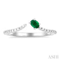 1/10 ctw Petite 4X3MM Oval Cut Emerald and Round Cut Diamond Precious Fashion Ring in 10K White Gold