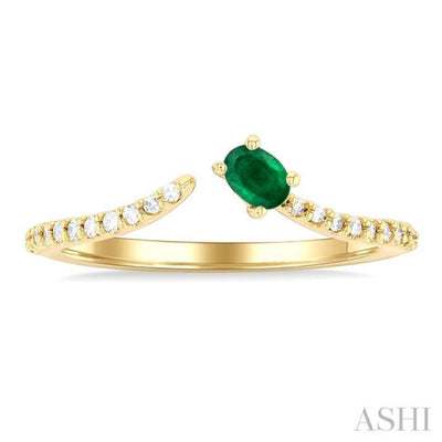 1/10 ctw Petite 4X3MM Oval Cut Emerald and Round Cut Diamond Precious Fashion Ring in 10K Yellow Gold