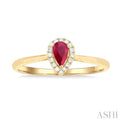 1/20 ctw Round Cut Diamond and 5X3MM Pear Cut Ruby Halo Precious Ring in 10K Yellow Gold