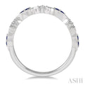 1.35 MM Round Cut Sapphire and 1/10 Ctw Round Cut Diamond Half Eternity Wedding Band in 10K White Gold