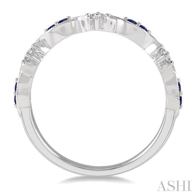 1.35 MM Round Cut Sapphire and 1/10 Ctw Round Cut Diamond Half Eternity Wedding Band in 10K White Gold