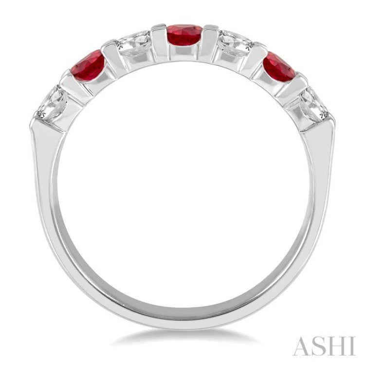 1/2 ctw Round Cut Diamond and 3.3MM Ruby Precious Wedding Band in 14K White Gold