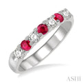 1/4 ctw Round Cut Diamond and 2.6MM Ruby Precious Wedding Band in 14K White Gold