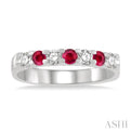 1/4 ctw Round Cut Diamond and 2.6MM Ruby Precious Wedding Band in 14K White Gold