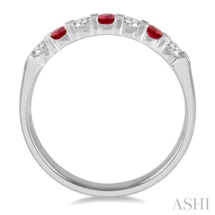 1/4 ctw Round Cut Diamond and 2.6MM Ruby Precious Wedding Band in 14K White Gold