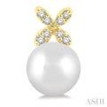 1/20 ctw Petite 4-Petal Flower 5.5 MM Cultured Pearls and Round Cut Diamond Fashion Stud Earring in 10K Yellow Gold