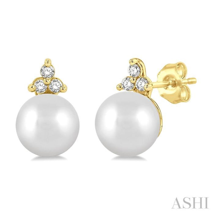 1/20 ctw Petite 5.5 MM Cultured Pearls and Round Cut Diamond Fashion Stud Earring in 10K Yellow Gold