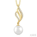 1/10 ctw Conch Shape 7X7MM Round Cultured Pearl and Round Cut Diamond Fashion Pendant With Chain in 10K Yellow Gold