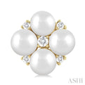 1/10 ctw Floral 4X4 MM Cultured Pearls and Round Cut Diamond Fashion Stud Earring in 10K Yellow Gold