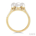 1/6 ctw Floral 5x5 MM Cultured Pearls and Round Cut Diamond Fashion Ring in 10K Yellow Gold